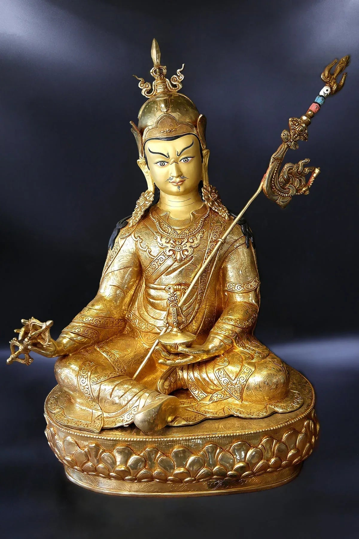 Guru Padmasambhava Statue | Gold Plated Tibetan Rinpoche 24" - Vajracrafts