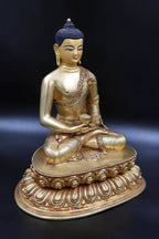 Floral Carved Amitabha Buddha Statue in double lotus 11" - Vajracrafts