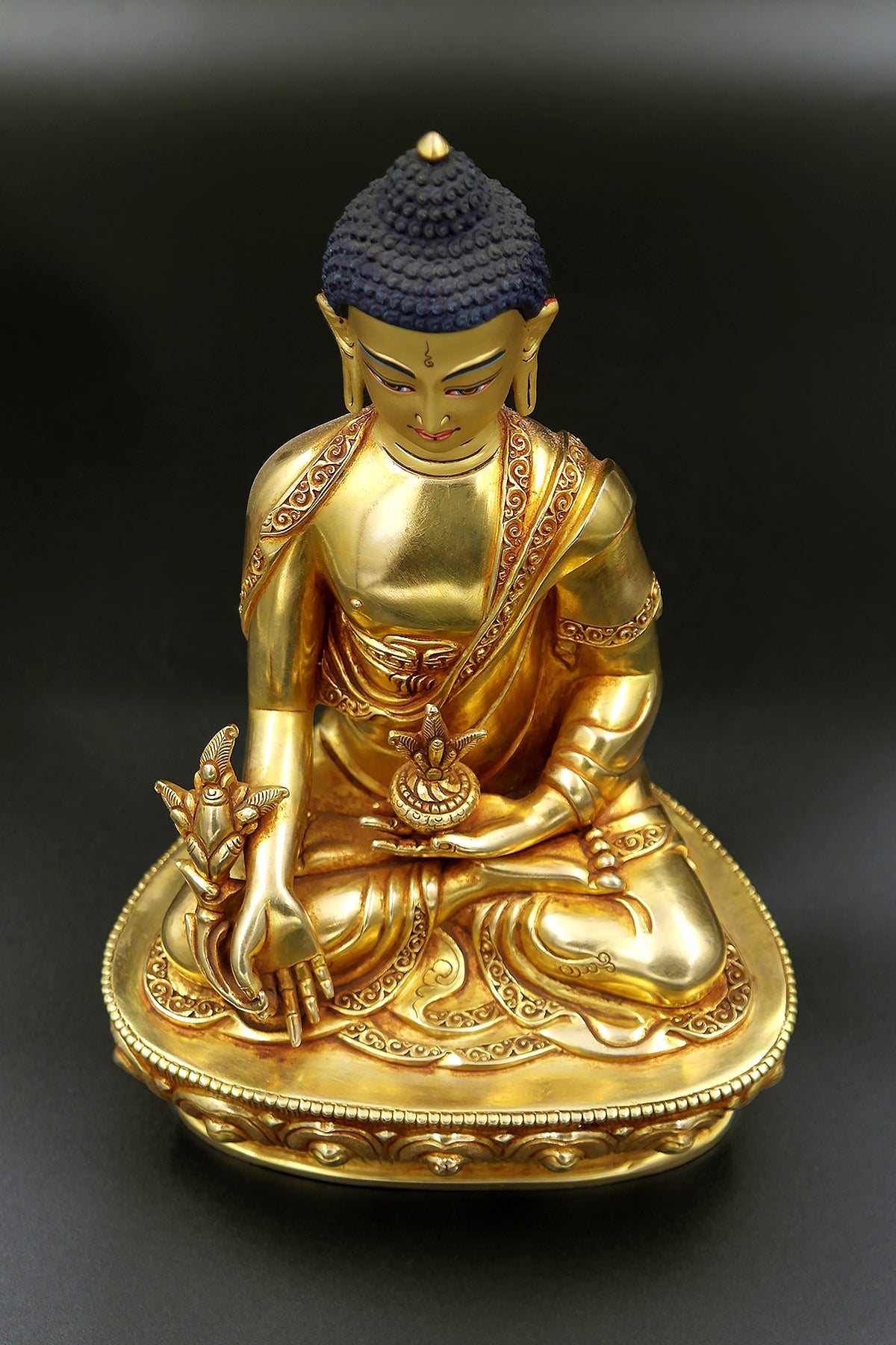 Fully plated Golden Medicine Buddha Statue from Nepal 9"