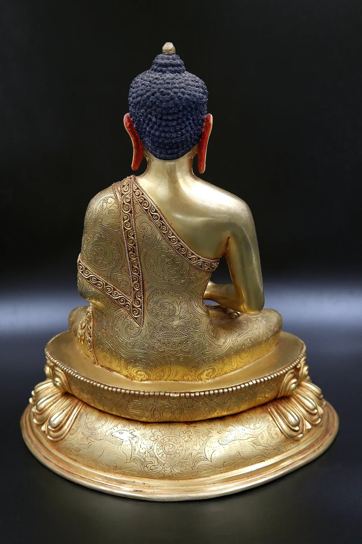 Floral Carved Amitabha Buddha Statue in double lotus 11" - Vajracrafts