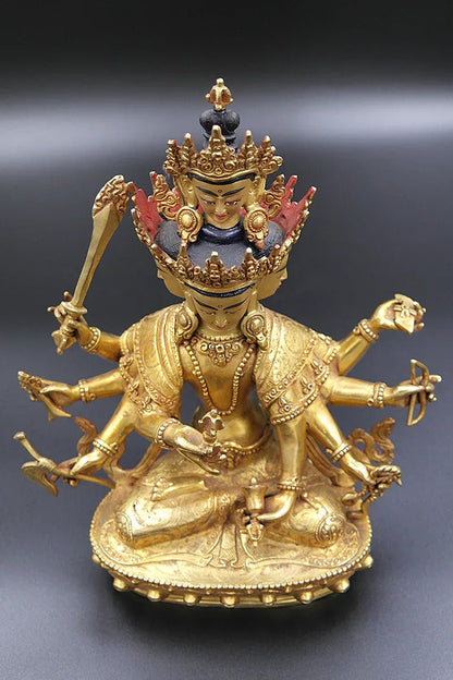 Fully Gold Plated Maha Manjushree Statue, 10" - Vajracrafts