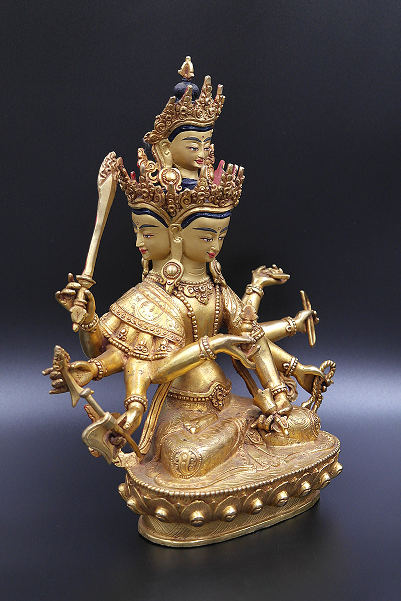 Fully Gold Plated Maha Manjushree Statue, 10"