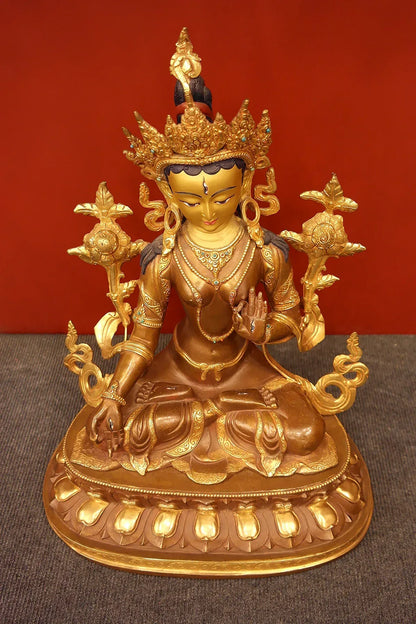 Masterpiece White Tara Statue in double Lotus 18" - Vajracrafts