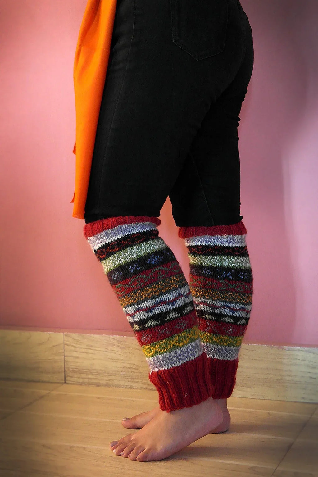 Red Green and mixed colors woolen leg warmers - Vajracrafts