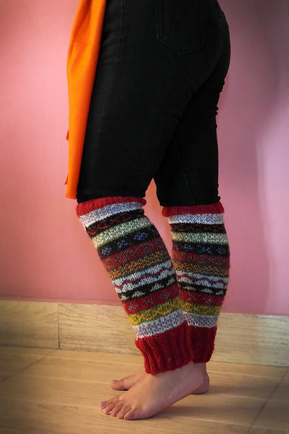 Red Green and mixed colors woolen leg warmers - Vajracrafts