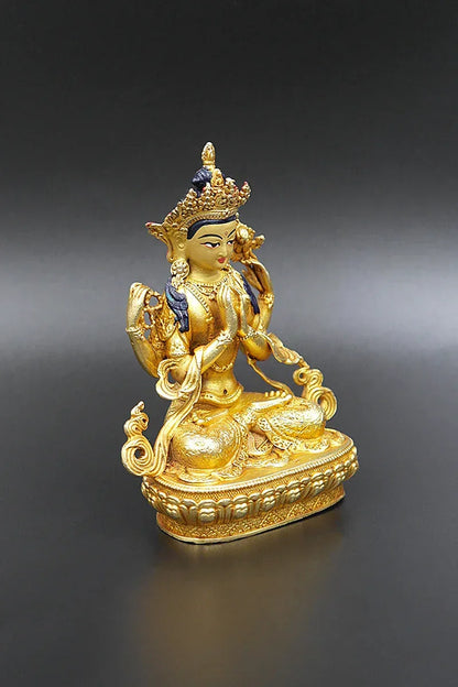 Gold Plated Chenrezig Statue 4" - Vajracrafts