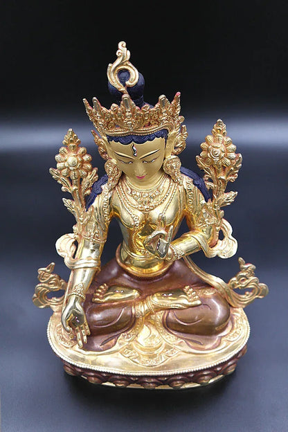 Partly Gold Plated Tibetan White Tara Statue 13" - Vajracrafts