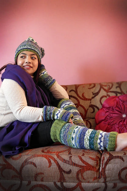 Forest Green and mixed colors woolen leg warmer - Vajracrafts