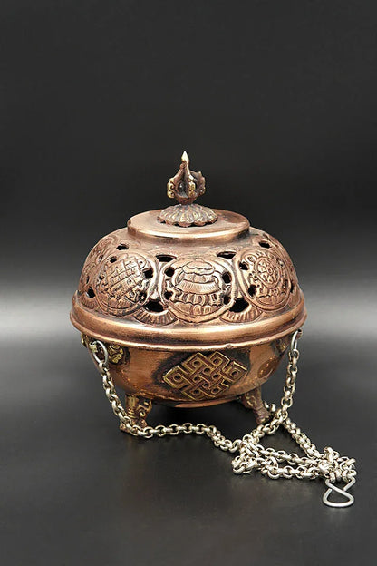 Eight Auspicious Symbol Engraved Hanging Copper Incense Burner - Vajracrafts