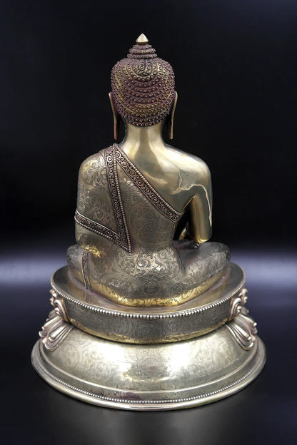 Hand Carved Shakyamuni Buddha Statue double Lotus, 12.5" - Vajracrafts