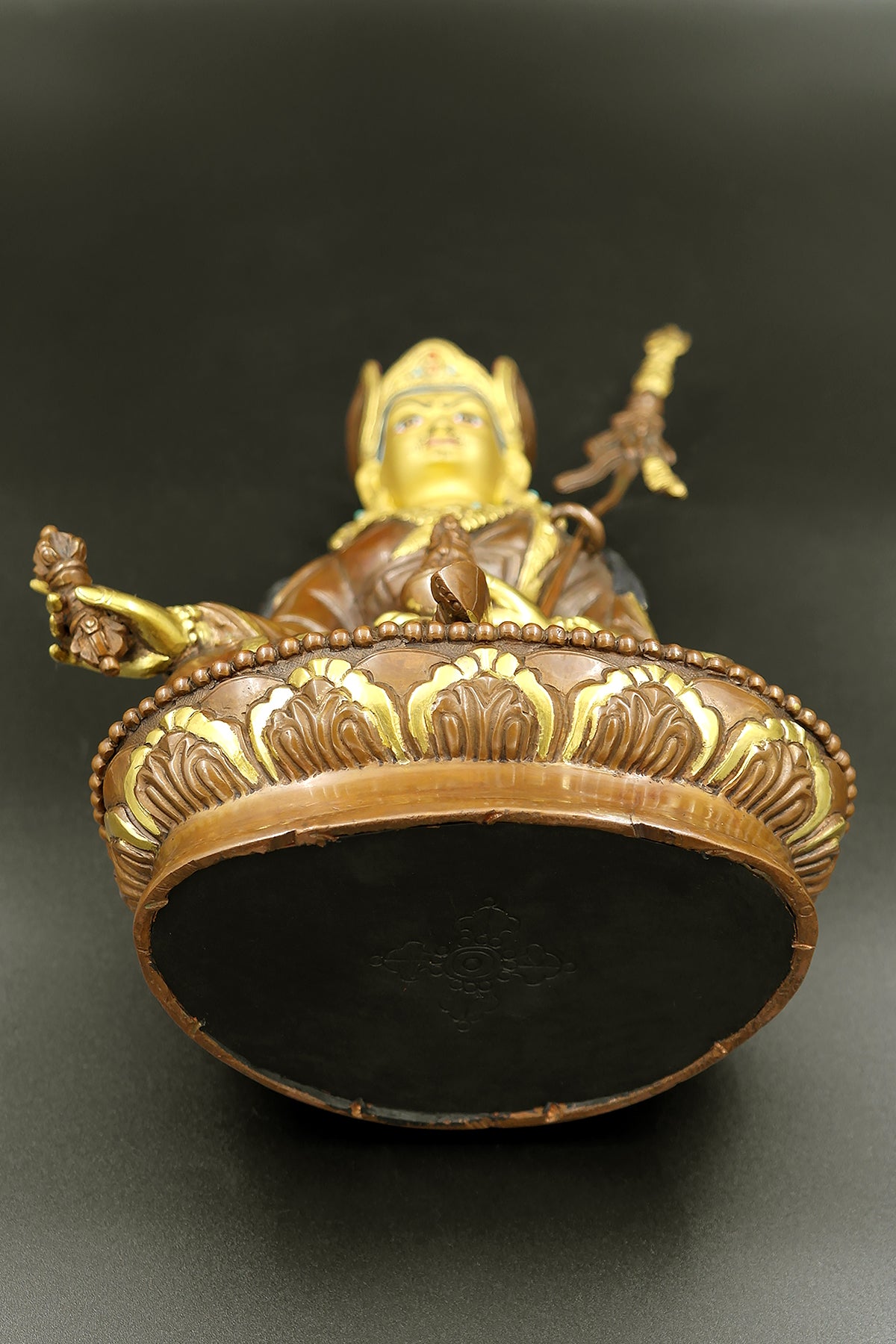Partial Gold Plated Tibetan Buddhist Padmasambhava Statue