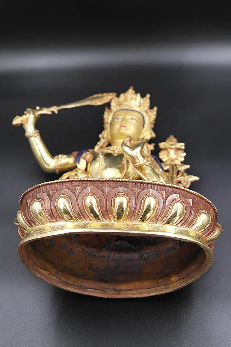 Gold Plated Manjushree Statue, Handmade in Nepal 13" - Vajracrafts