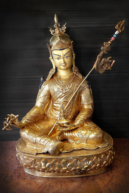 Guru Padmasambhava Statue | Gold Plated Tibetan Rinpoche 24" - Vajracrafts