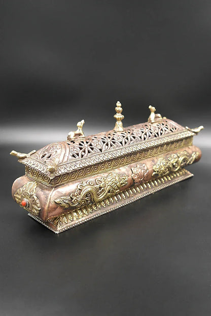 Dragon and Eight Auspicious symbols Tibetan Copper Incense Burner - Vajracrafts