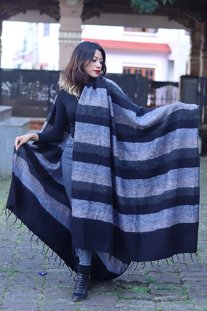 Black and grey extra Soft High Quality Yak Wool Blanket - Vajracrafts