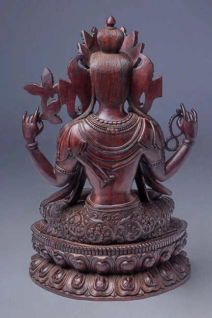 Masterpiece Wooden Chenrezig Statue, hand carved Avalokiteshvara - Vajracrafts