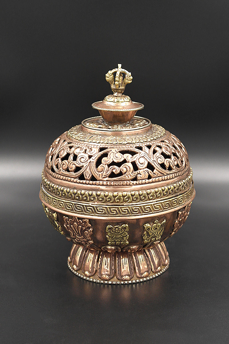 Eight Auspicious Symbols Round Shaped Copper Incense Burner