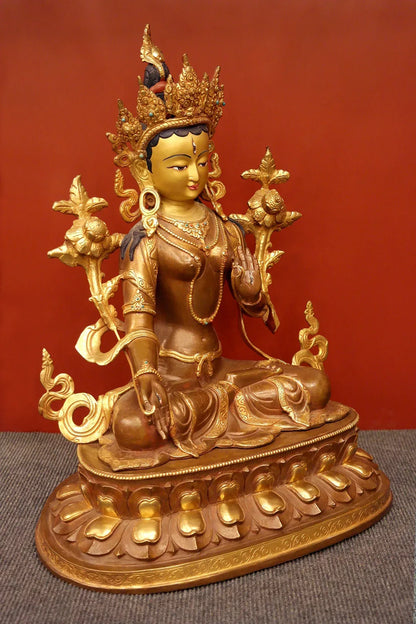 Masterpiece White Tara Statue in double Lotus 18" - Vajracrafts