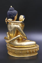 Gold Plated Buddha Shakti Statue, Yab Yum Samantabhadra Statue 9" - Vajracrafts
