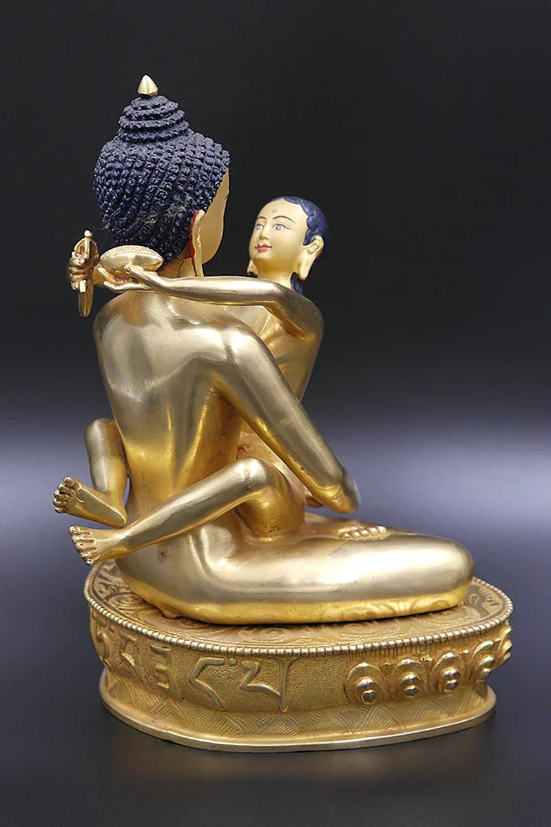 Gold Plated Buddha Shakti Statue, Yab Yum Samantabhadra Statue 9" - Vajracrafts
