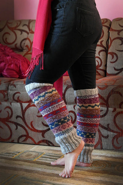 Grey blue and red mixed colors woolen leg warmers - Vajracrafts