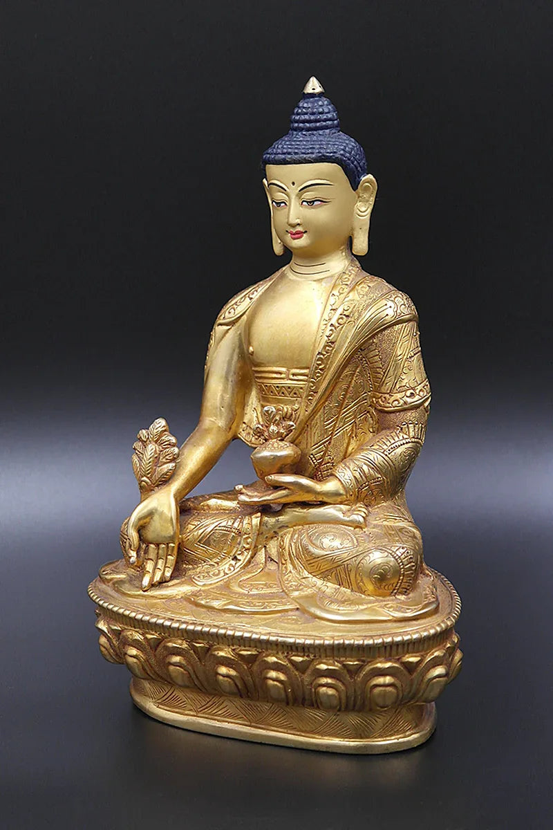 Gold Plated Medicine Buddha Statue, healing buddha statue, 8" - Vajracrafts
