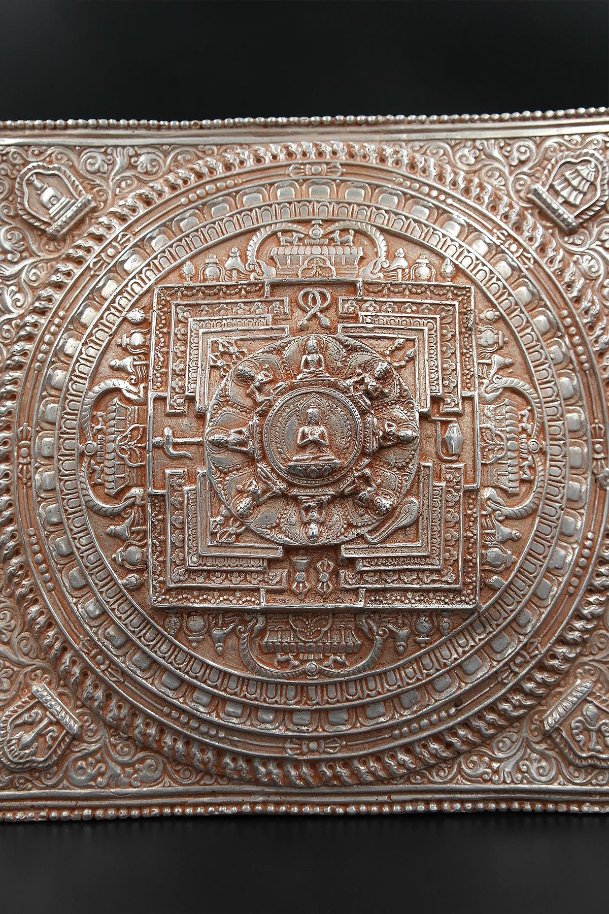 Silver Plated Tibetan Buddhist Mandala Thangka Wall hanging - Vajracrafts