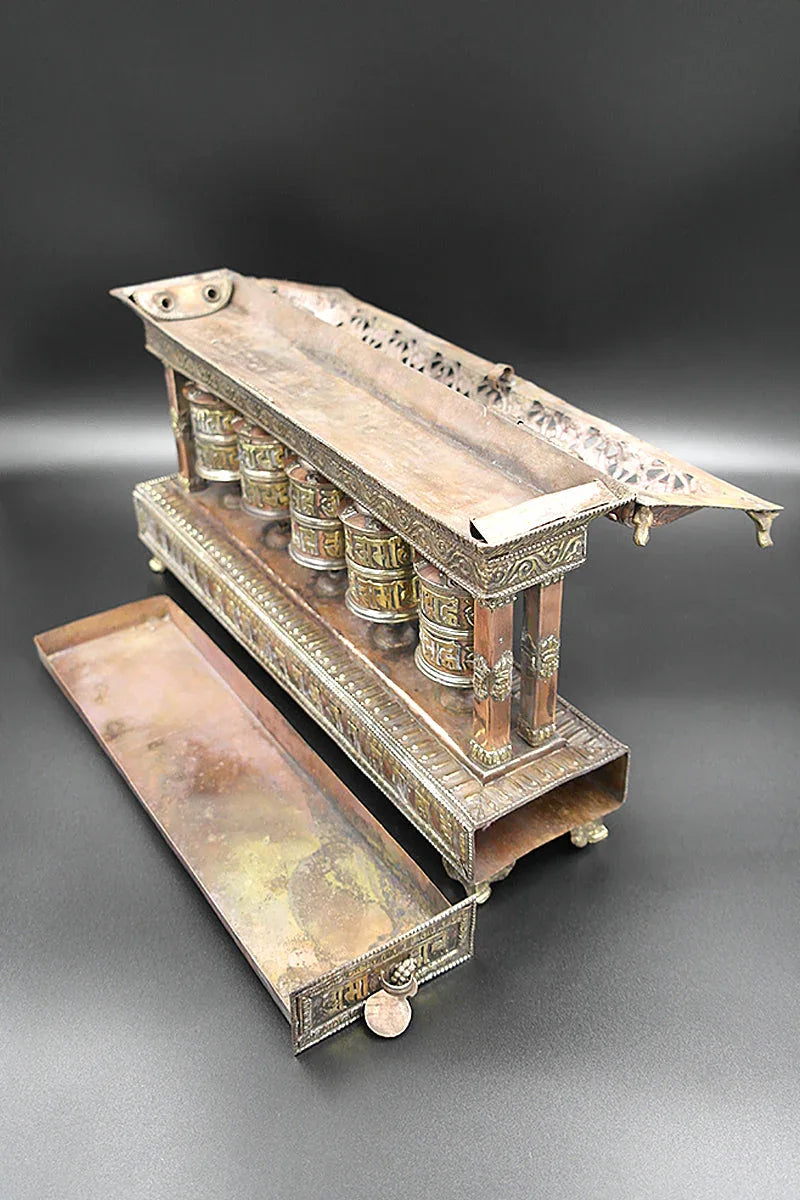 5 in 1 Copper Tibetan Prayer Wheel cum Incense Burner - Vajracrafts