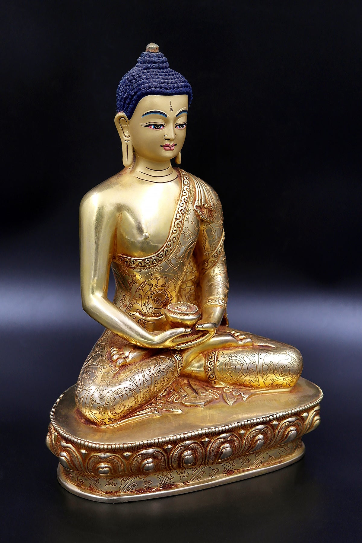 Elegant hand carved Gold Plated Amitabh Buddha Statue 9"