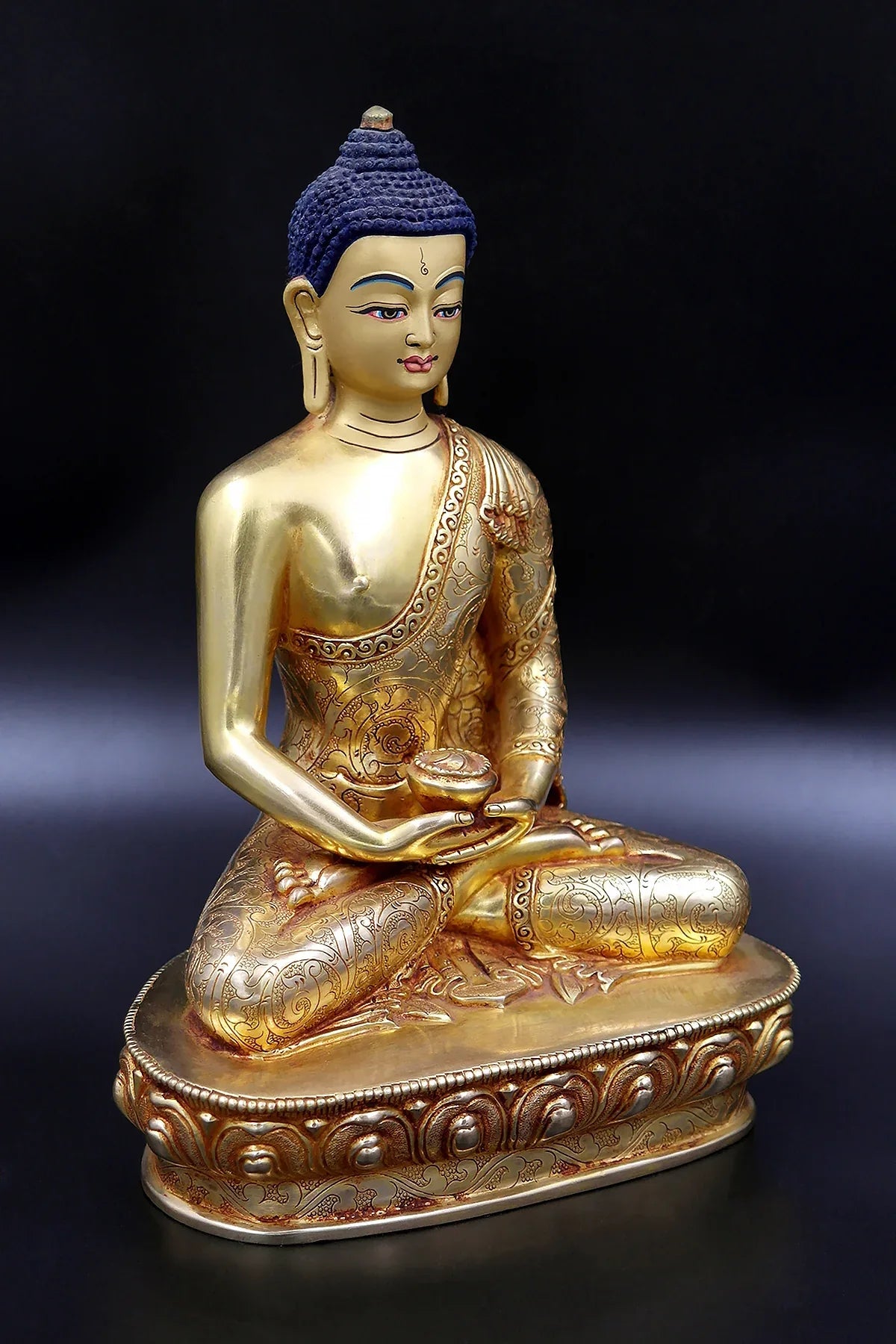 Elegant hand carved Gold Plated Amitabh Buddha Statue 9" - Vajracrafts