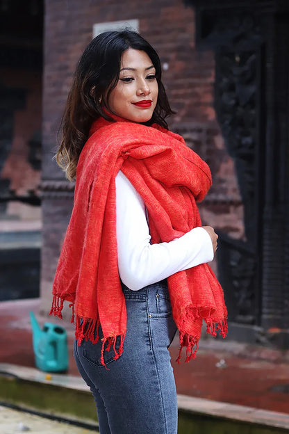 Stunning Orange Yak Wool Blanket/Travel Throw, Nepalese Yak wool Shawl - Vajracrafts