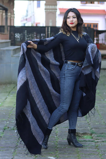 Black and grey extra Soft High Quality Yak Wool Blanket - Vajracrafts