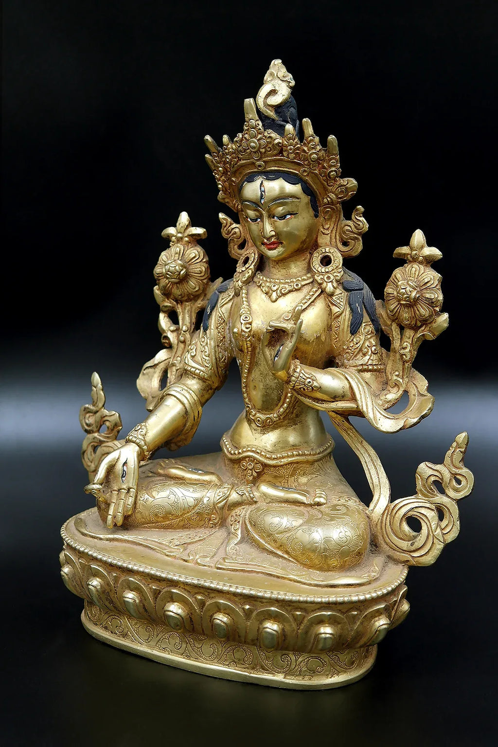 Antique looked Gold Tone Tibetan Buddhist White Tara Statue from Nepal 9" - Vajracrafts