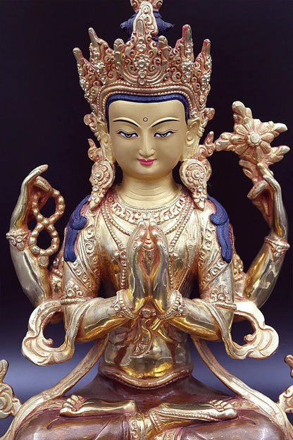 Full Gold Plated Chenrezig Statue 13" - Vajracrafts
