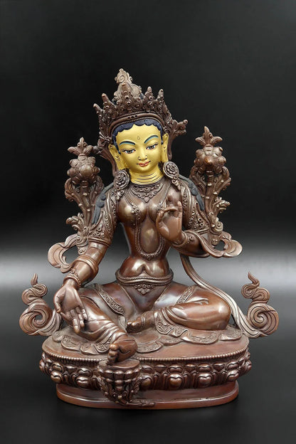 Copper Oxidized Green Tara Statue 8" - Vajracrafts