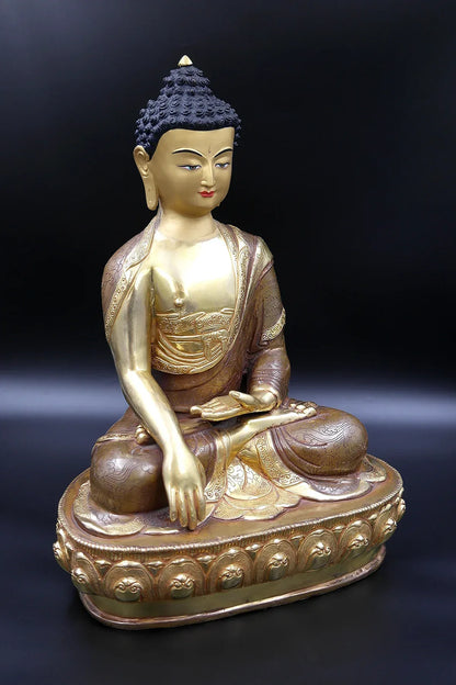 Partly Gold Plated Shakyamuni Buddha Statue from Boudha, 13" - Vajracrafts