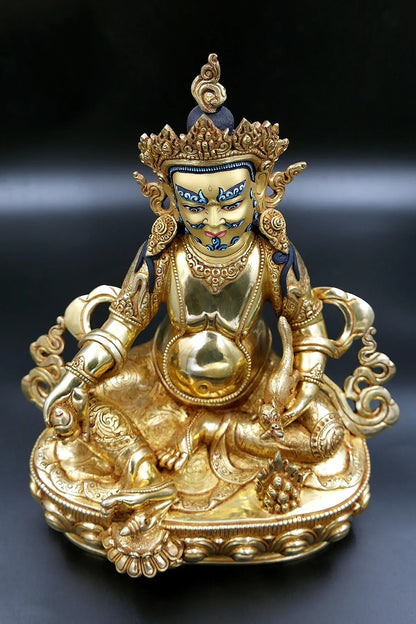 Gold Plated Zambala Statue from Patan 10.5" - Vajracrafts