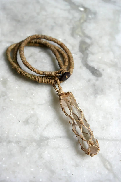 Crystal Stone Pendant Necklace with Hemp Cord - Vajracrafts