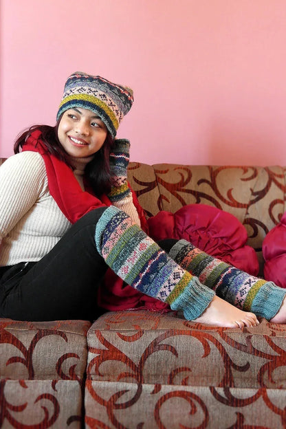 Blue, Pink and mixed colors hand knitted woolen leg warmers - Vajracrafts