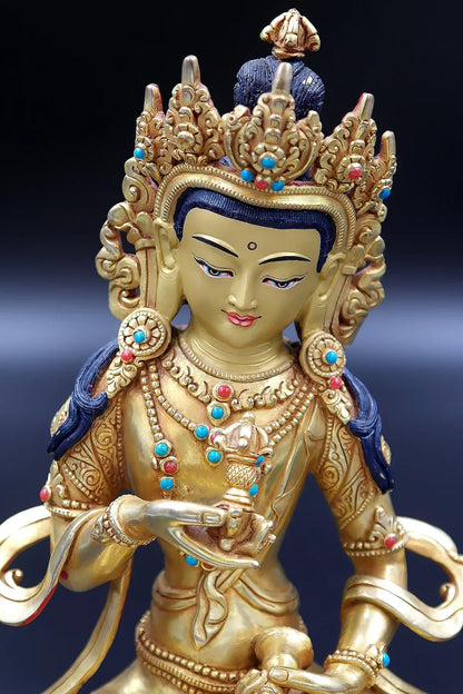 Gold Plated Tibetan Buddhist Vajrasattva Statue, 8" - Vajracrafts