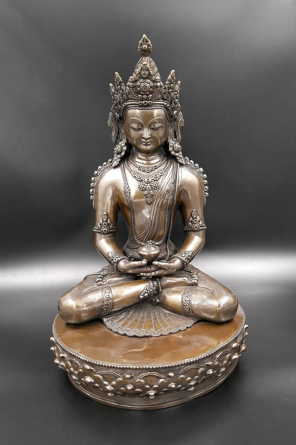 Crowned Amitabh Buddha Statue from Nepal 14" - Vajracrafts