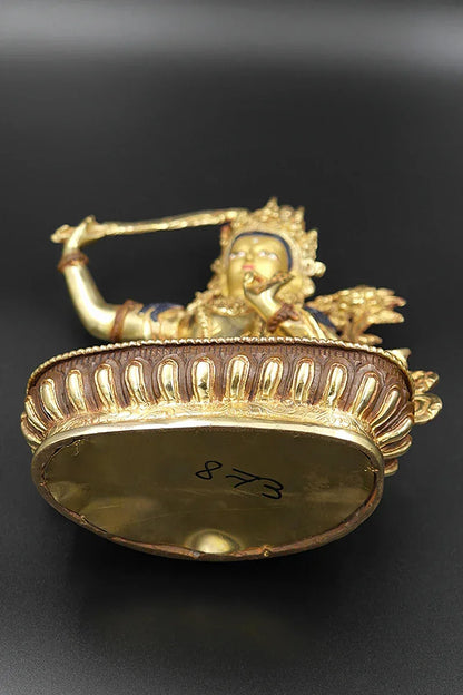 Partly Gold Plated Manjushree Statue, Handmade in Nepal 8" - Vajracrafts