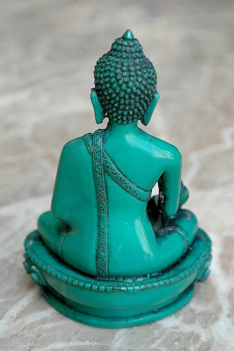 Turquoise Toned Tibetan Buddhist Medicine Buddha Statue, 4" - Vajracrafts