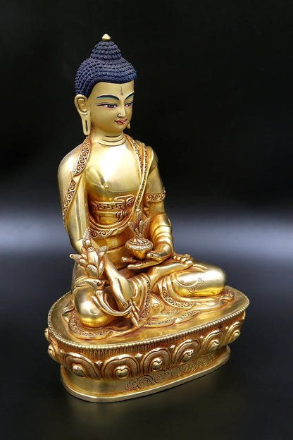 Fully plated Golden Medicine Buddha Statue from Nepal 9" - Vajracrafts
