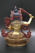 Partly Gold Plated Manjushree Statue from Nepal, 8" - Vajracrafts