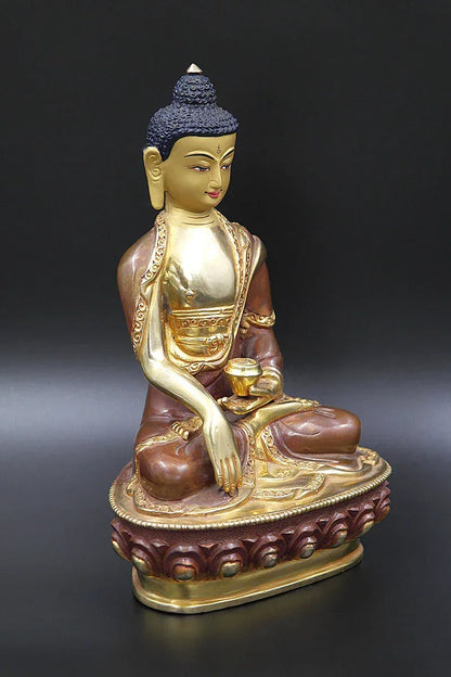 Partly Gold Plated Tibetan Shakyamuni Statue, 8" - Vajracrafts