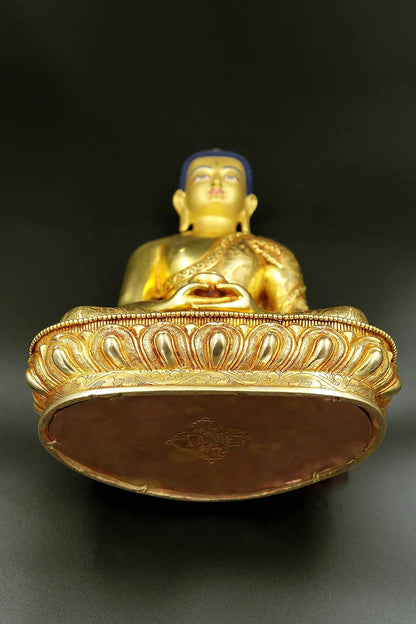 Floral Design carved Gold Plated Amitabh Buddha Statue from Nepal 9" - Vajracrafts