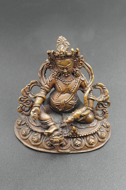 Zambala Copper Statue, Kubera Statue from Nepal 3" - Vajracrafts