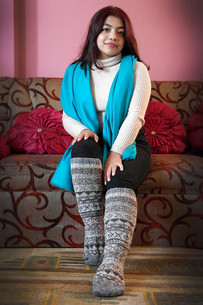 Natural colors Woolen Knee High Socks - Vajracrafts