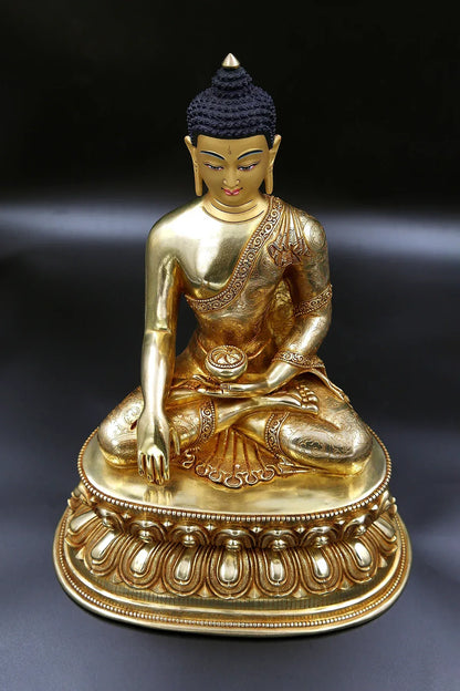 Nepalese Shakyamuni Buddha Statue in Double Lotus, 12" - Vajracrafts